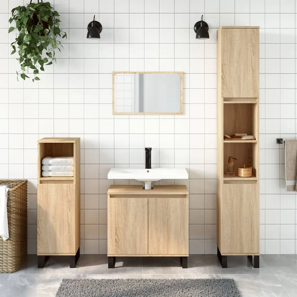 vidaXL Set di Mobili da Bagno 3 pz Rovere Sonoma in Legno Multistrato