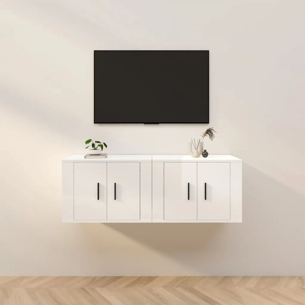 vidaXL Mobili Porta TV a Parete 2 pz Bianco Lucido 57x34,5x40 cm