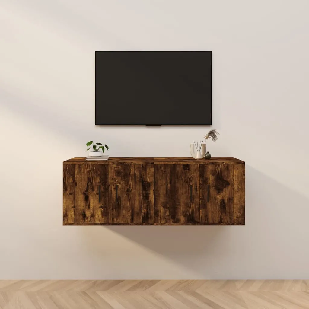 vidaXL Mobili Porta TV a Parete 2 pz Rovere Fumo 57x34,5x40 cm