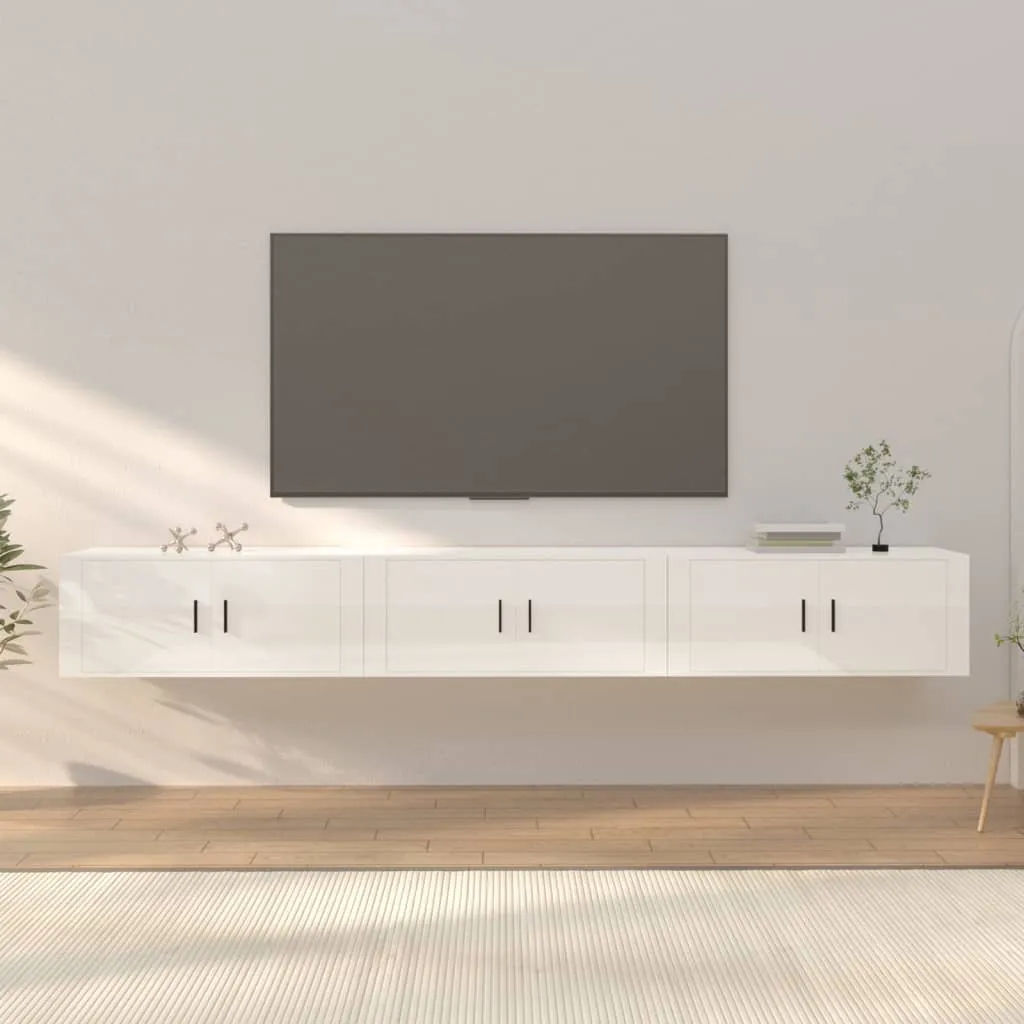 vidaXL Mobili Porta TV a Parete 3 pz Bianco Lucido 100x34,5x40 cm