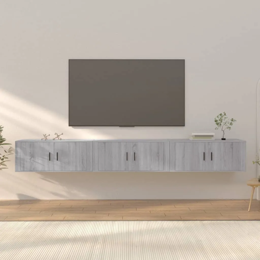 vidaXL Mobili Porta TV a Parete 3 pz Grigio Sonoma 100x34,5x40 cm