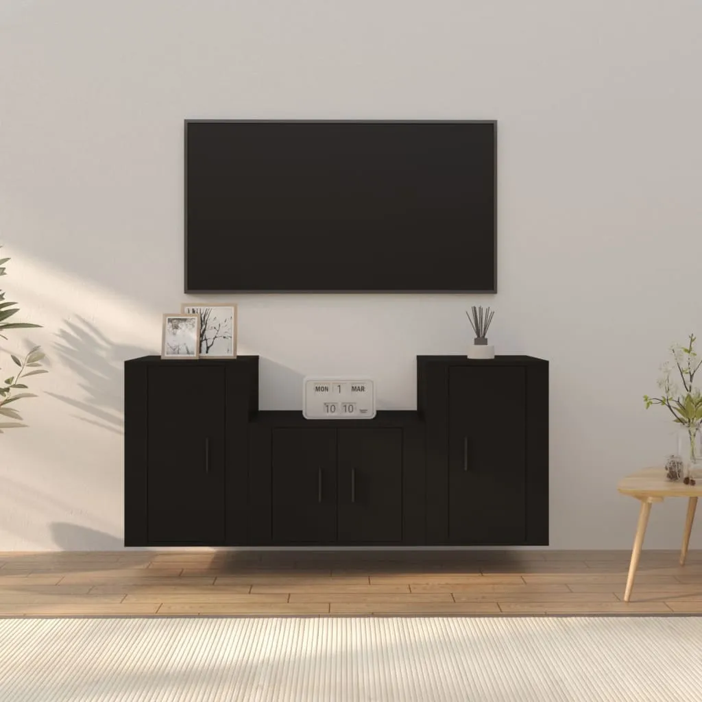 vidaXL Set Mobili Porta TV 3 pz Nero in Legno Multistrato