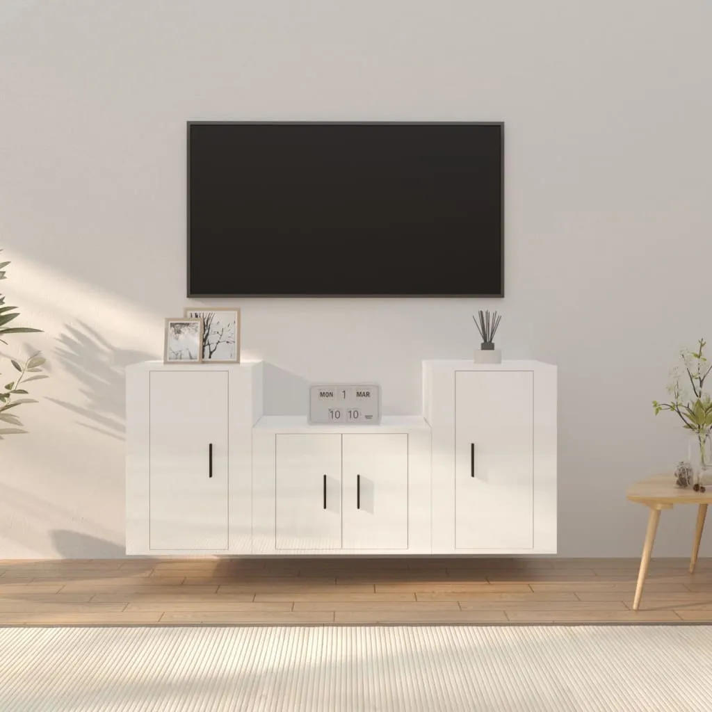 vidaXL Set Mobili Porta TV 3 pz Bianco Lucido in Legno Multistrato