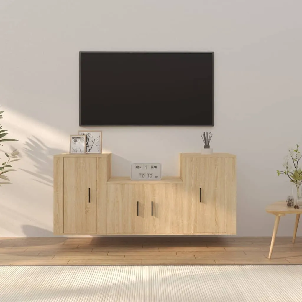 vidaXL Set di Mobili Porta TV 3 pz Rovere Sonoma in Legno Multistrato