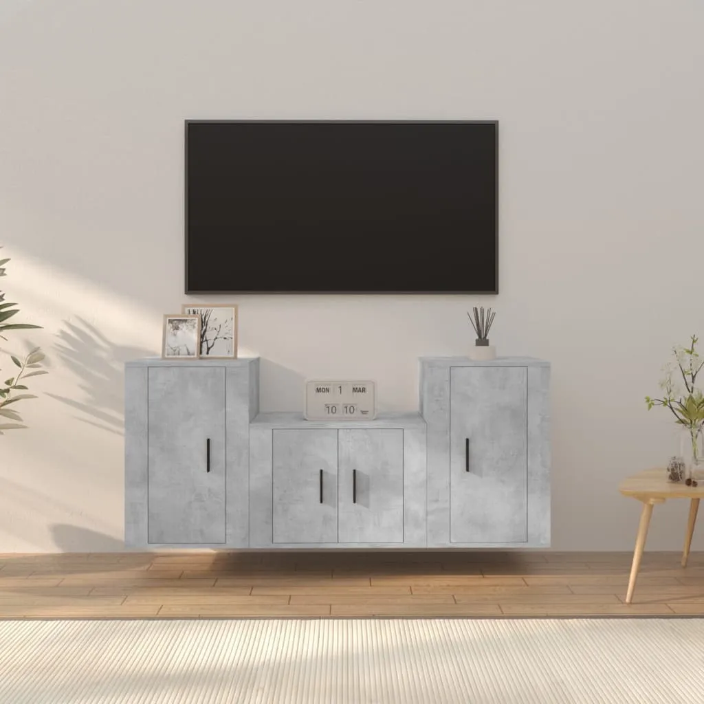 vidaXL Set di Mobili Porta TV 3 pz Grigio Cemento in Legno Multistrato