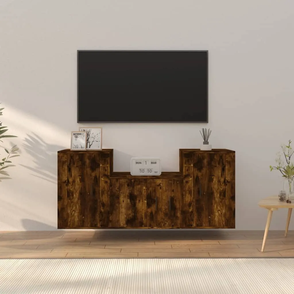 vidaXL Set Mobili Porta TV 3 pz Rovere Fumo in Legno Multistrato