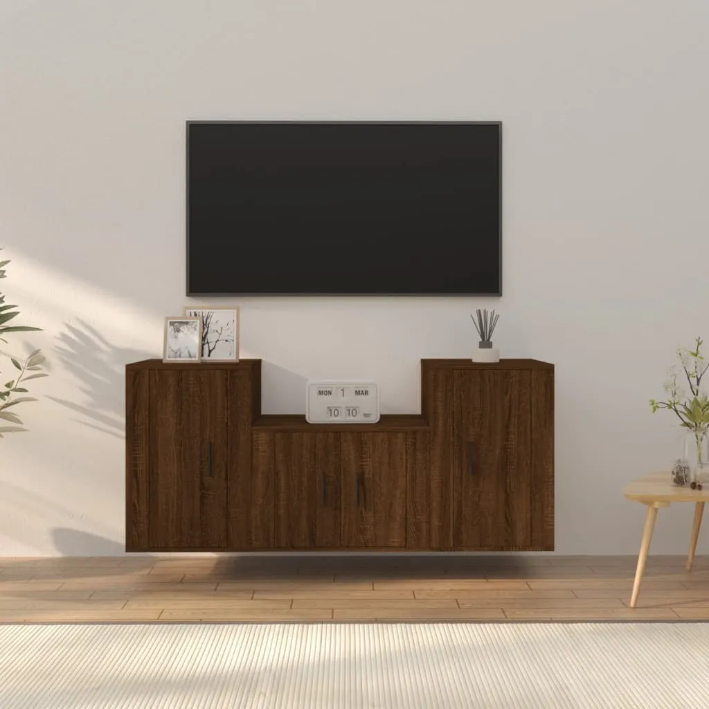 vidaXL Set Mobili Porta TV 3 pz Rovere Marrone in Legno Multistrato