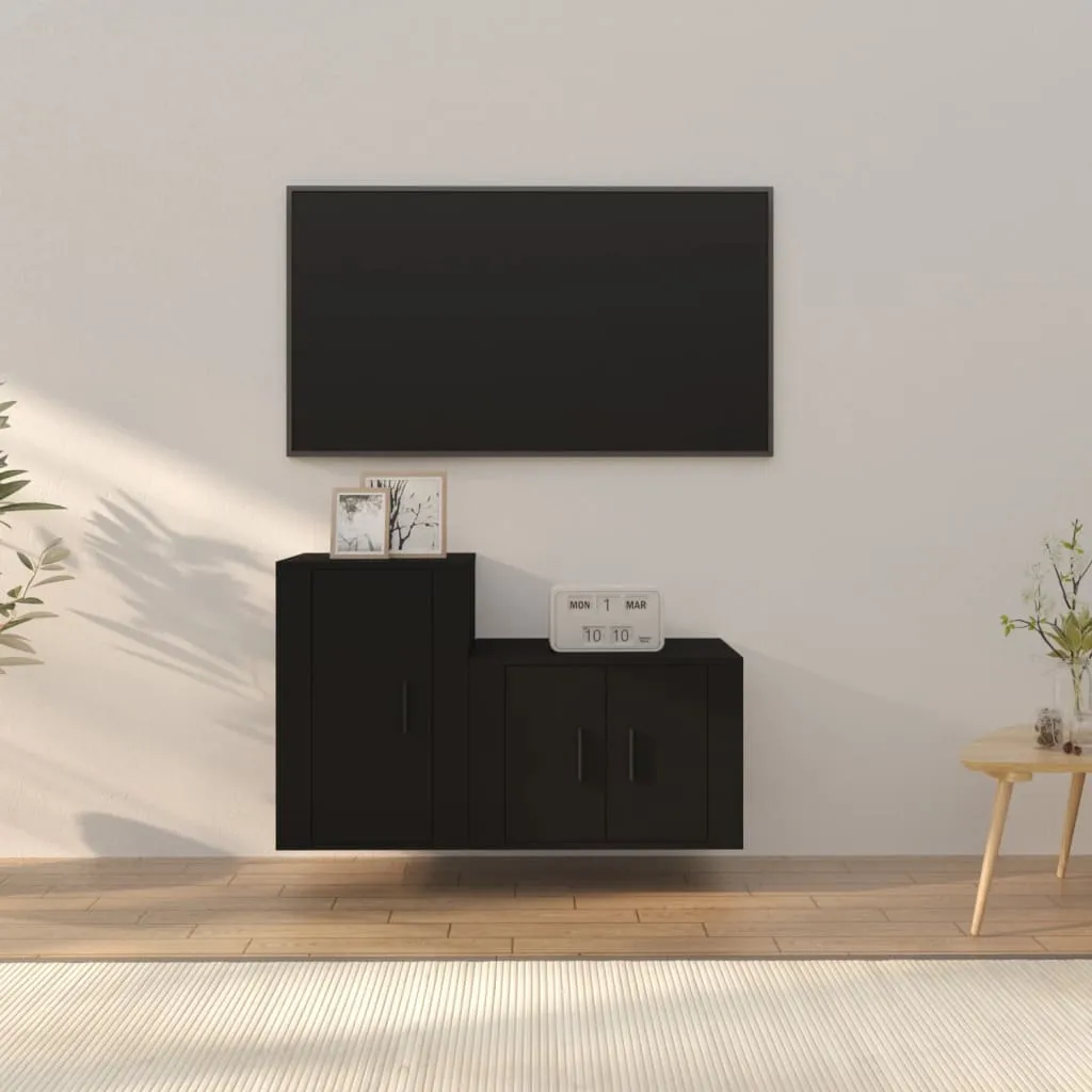 vidaXL Set Mobili Porta TV 2 pz Nero in Legno Multistrato