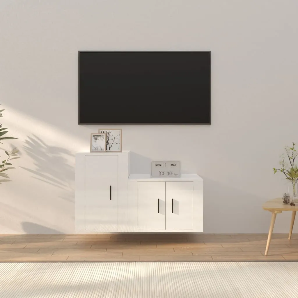 vidaXL Set di Mobili Porta TV 2 pz Bianco Lucido in Legno Multistrato