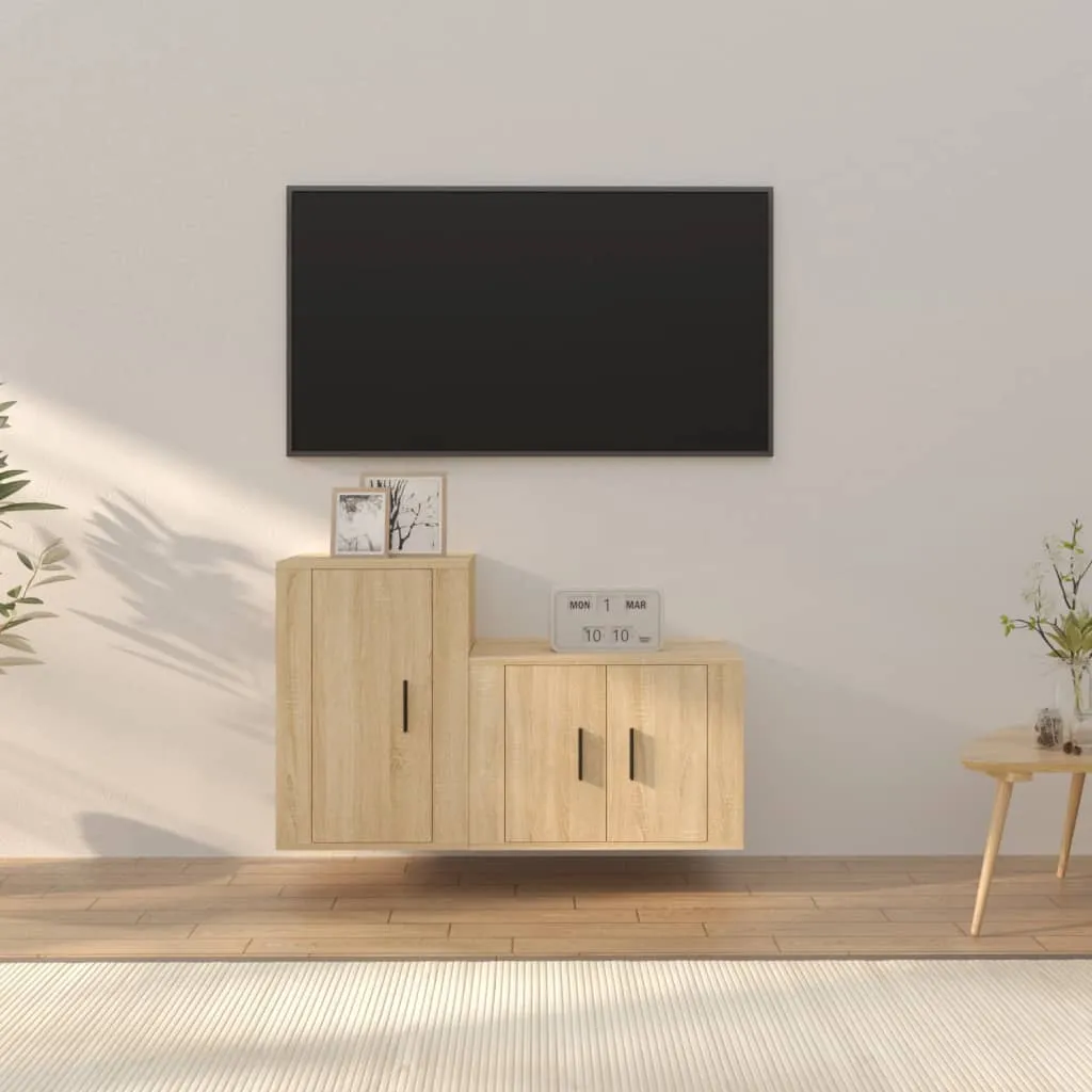 vidaXL Set di Mobili Porta TV 2 pz Rovere Sonoma in Legno Multistrato