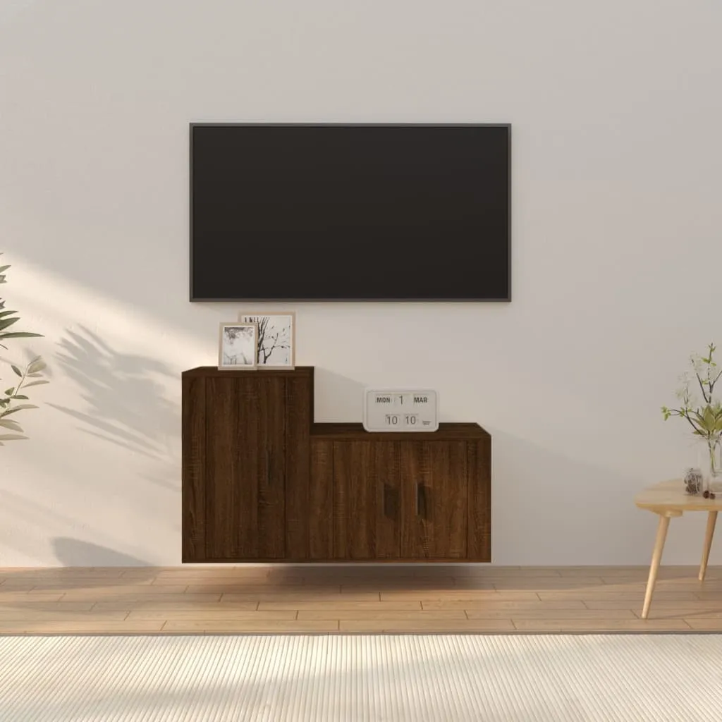 vidaXL Set Mobili Porta TV 2 pz Rovere Marrone in Legno Multistrato