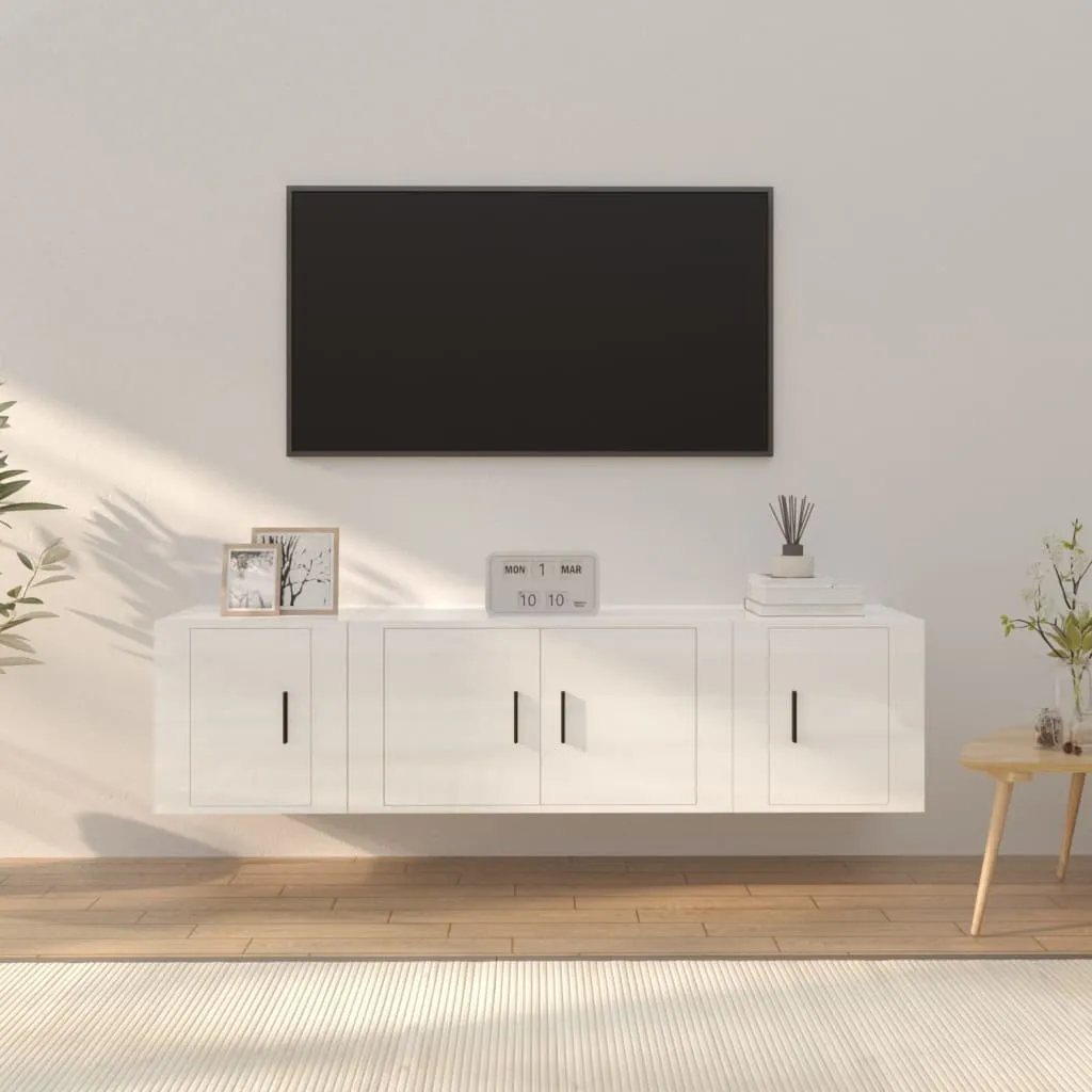 vidaXL Set Mobili Porta TV 3 pz Bianco Lucido in Legno Multistrato