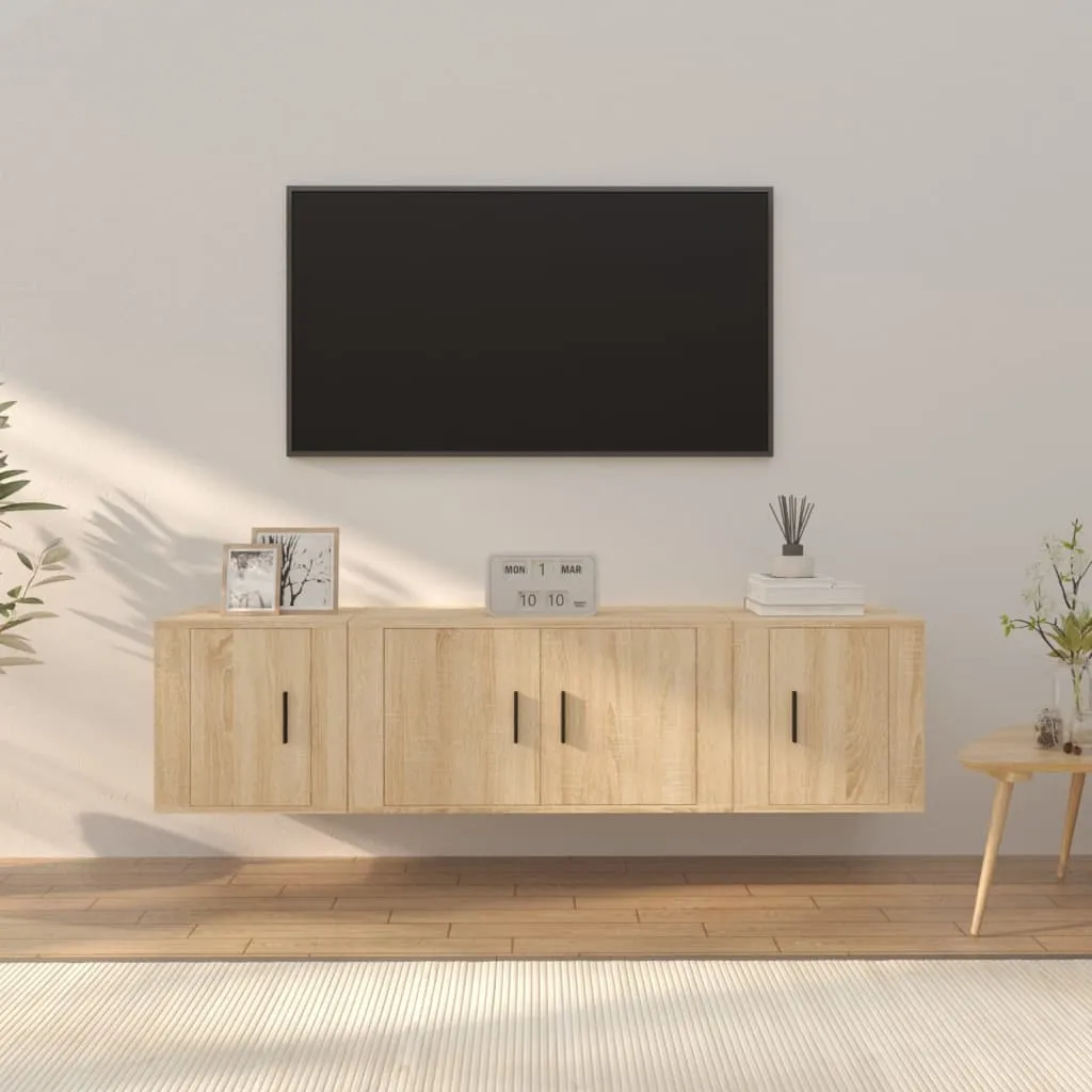 vidaXL Set di Mobili Porta TV 3 pz Rovere Sonoma in Legno Multistrato