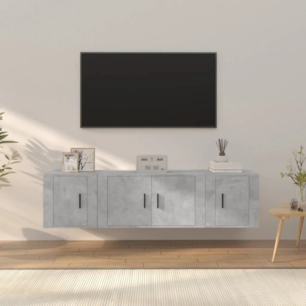 vidaXL Set di Mobili Porta TV 3 pz Grigio Cemento in Legno Multistrato