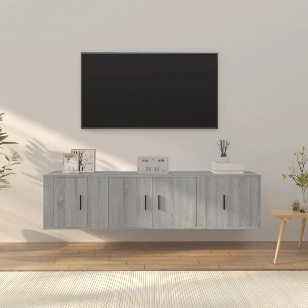 vidaXL Set Mobili Porta TV 3 pz Grigio Sonoma in Legno Multistrato