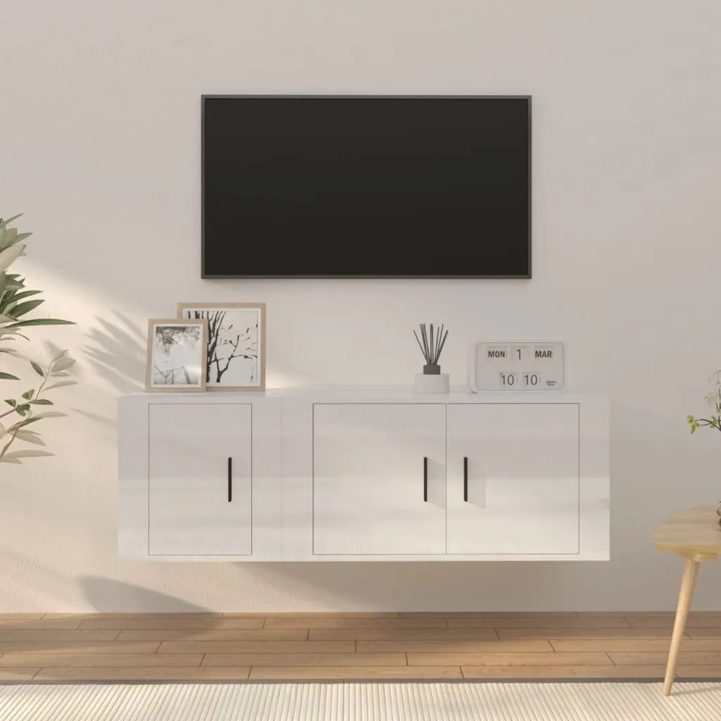 vidaXL Set di Mobili Porta TV 2 pz Bianco Lucido in Legno Multistrato