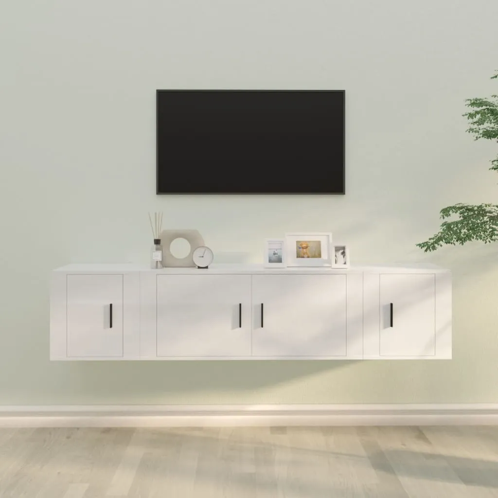 vidaXL Set Mobili Porta TV 3 pz Bianco Lucido in Legno Multistrato