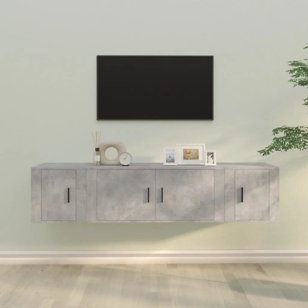 vidaXL Set di Mobili Porta TV 3 pz Grigio Cemento in Legno Multistrato