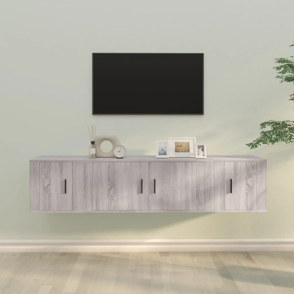 vidaXL Set Mobili Porta TV 3 pz Grigio Sonoma in Legno Multistrato