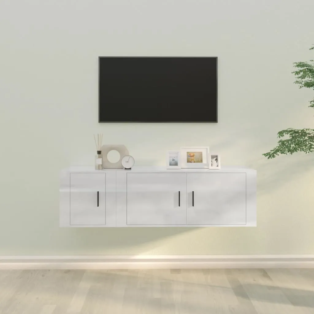 vidaXL Set di Mobili Porta TV 2 pz Bianco Lucido in Legno Multistrato