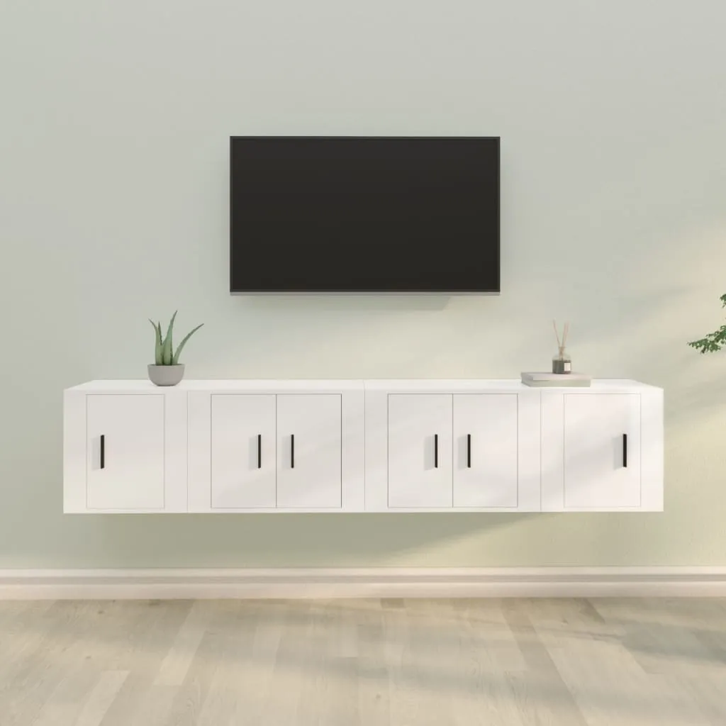 vidaXL Set di Mobili Porta TV 4 pz Bianco Lucido in Legno Multistrato