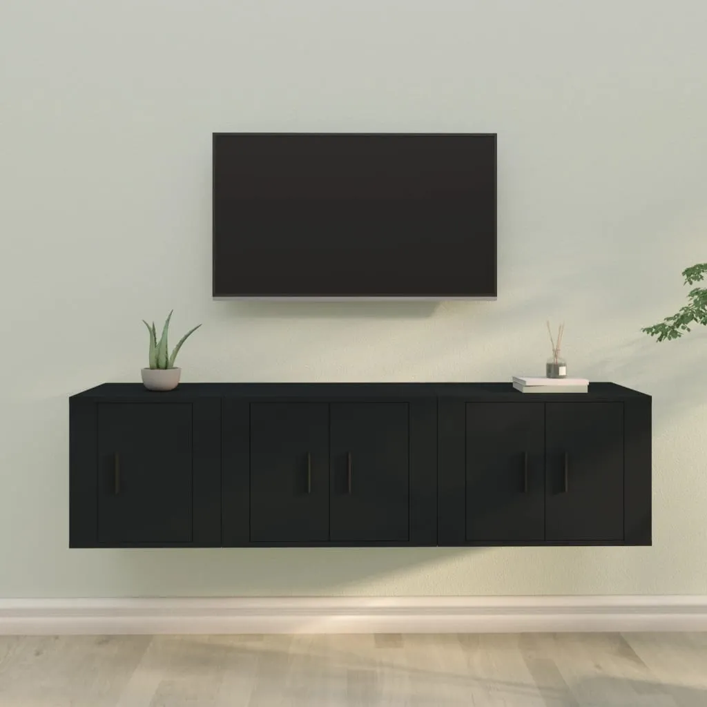 vidaXL Set Mobili Porta TV 3 pz Nero in Legno Multistrato