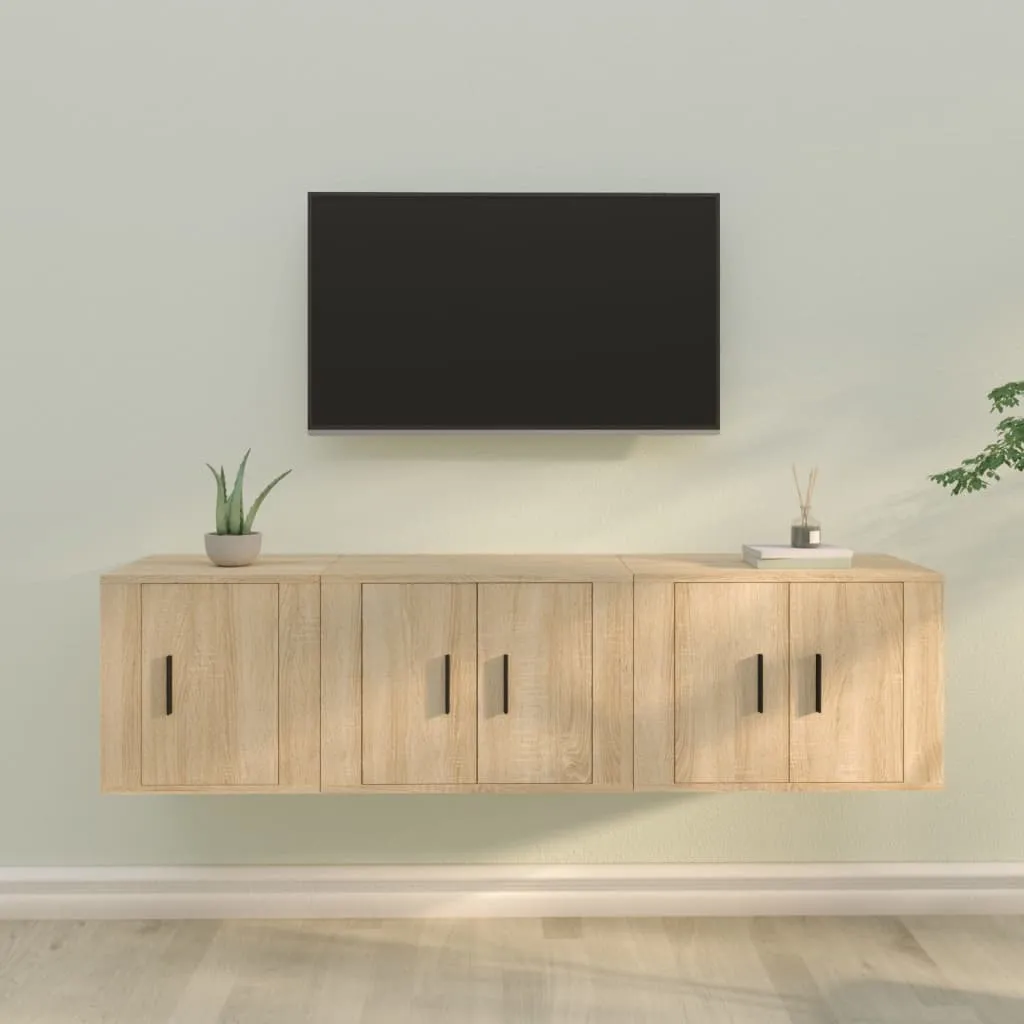 vidaXL Set di Mobili Porta TV 3 pz Rovere Sonoma in Legno Multistrato