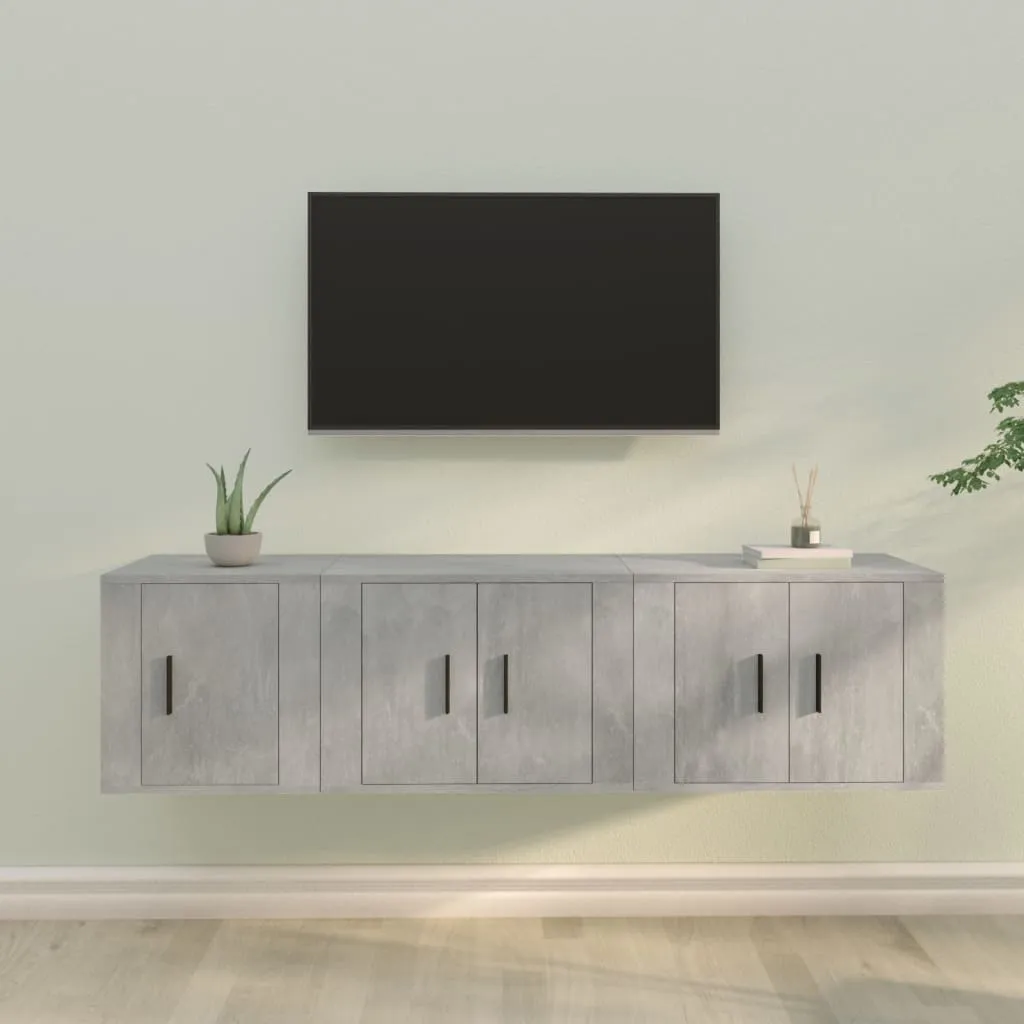 vidaXL Set di Mobili Porta TV 3 pz Grigio Cemento in Legno Multistrato