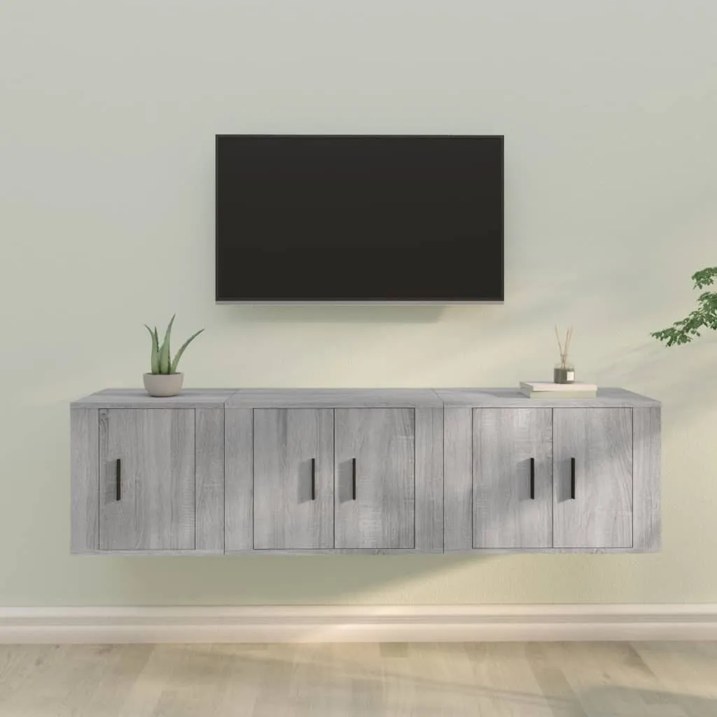 vidaXL Set Mobili Porta TV 3 pz Grigio Sonoma in Legno Multistrato