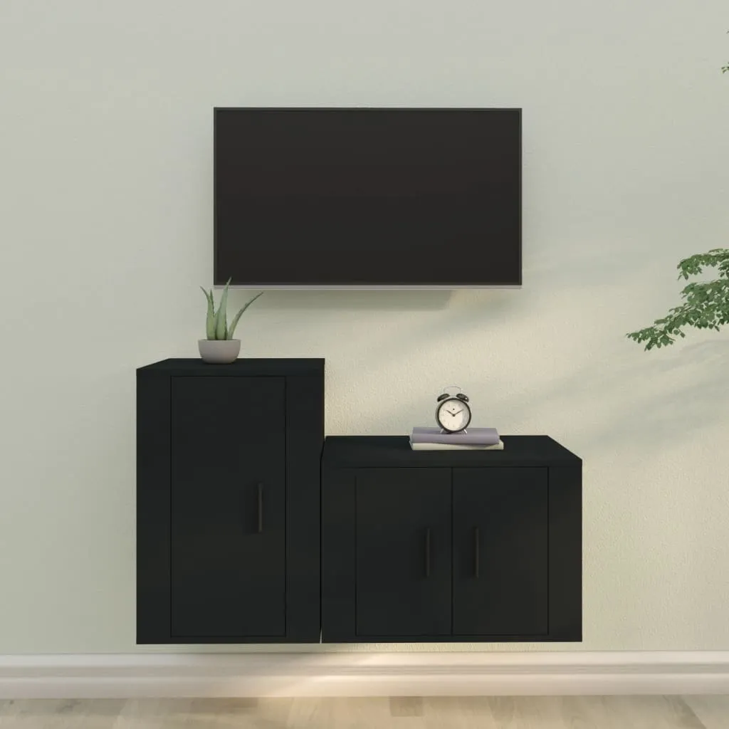 vidaXL Set Mobili Porta TV 2 pz Nero in Legno Multistrato