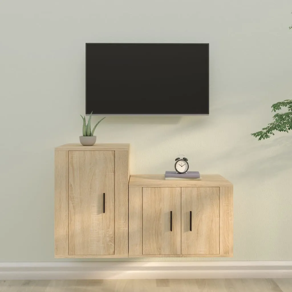 vidaXL Set di Mobili Porta TV 2 pz Rovere Sonoma in Legno Multistrato