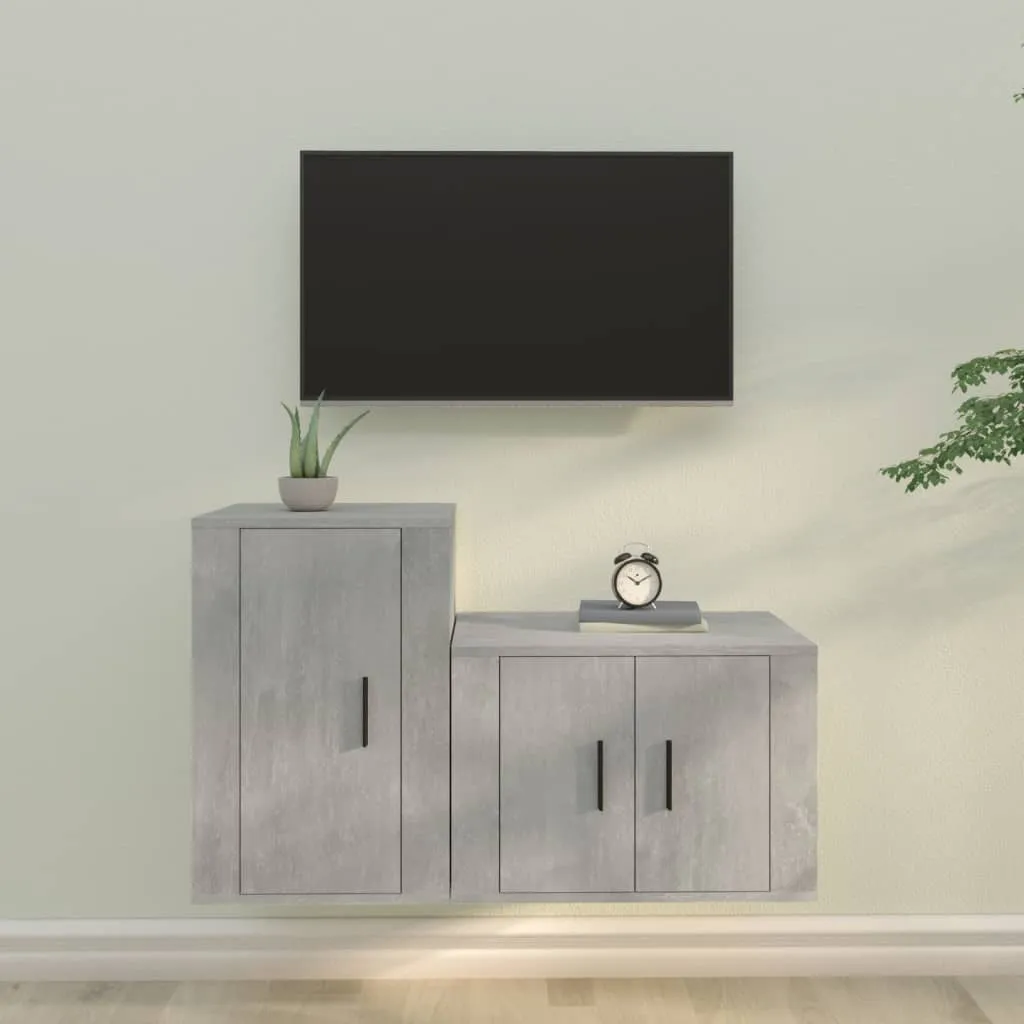 vidaXL Set di Mobili Porta TV 2 pz Grigio Cemento in Legno Multistrato