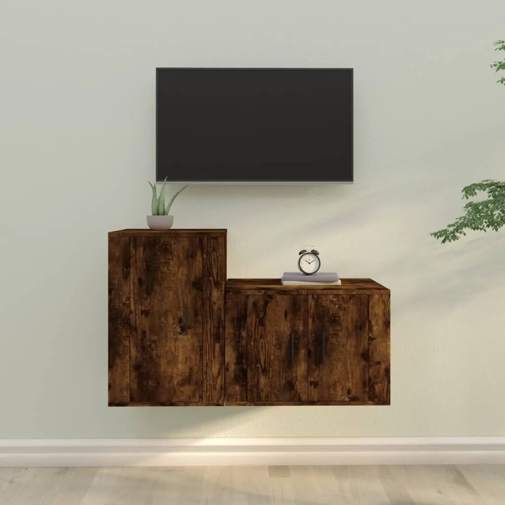 vidaXL Set Mobili Porta TV 2 pz Rovere Fumo in Legno Multistrato