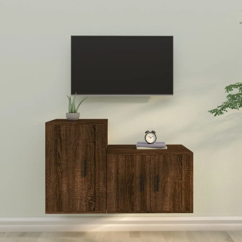 vidaXL Set Mobili Porta TV 2 pz Rovere Marrone in Legno Multistrato