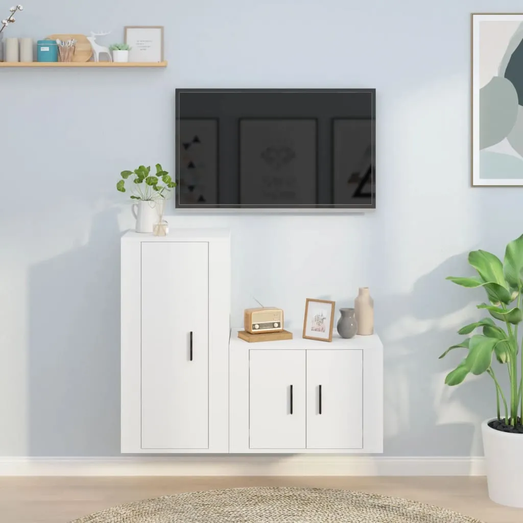 vidaXL Set di Mobili Porta TV 2 pz Bianco in Legno Multistrato