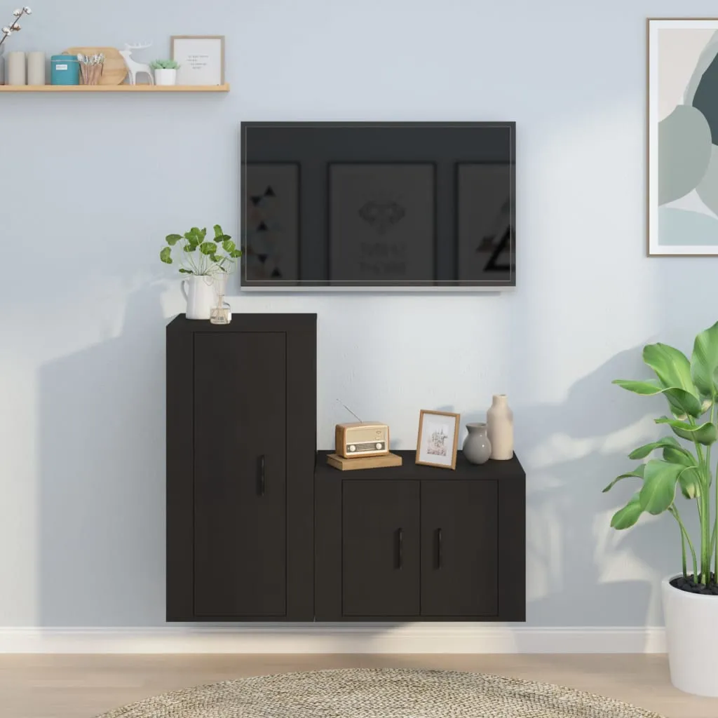 vidaXL Set Mobili Porta TV 2 pz Nero in Legno Multistrato