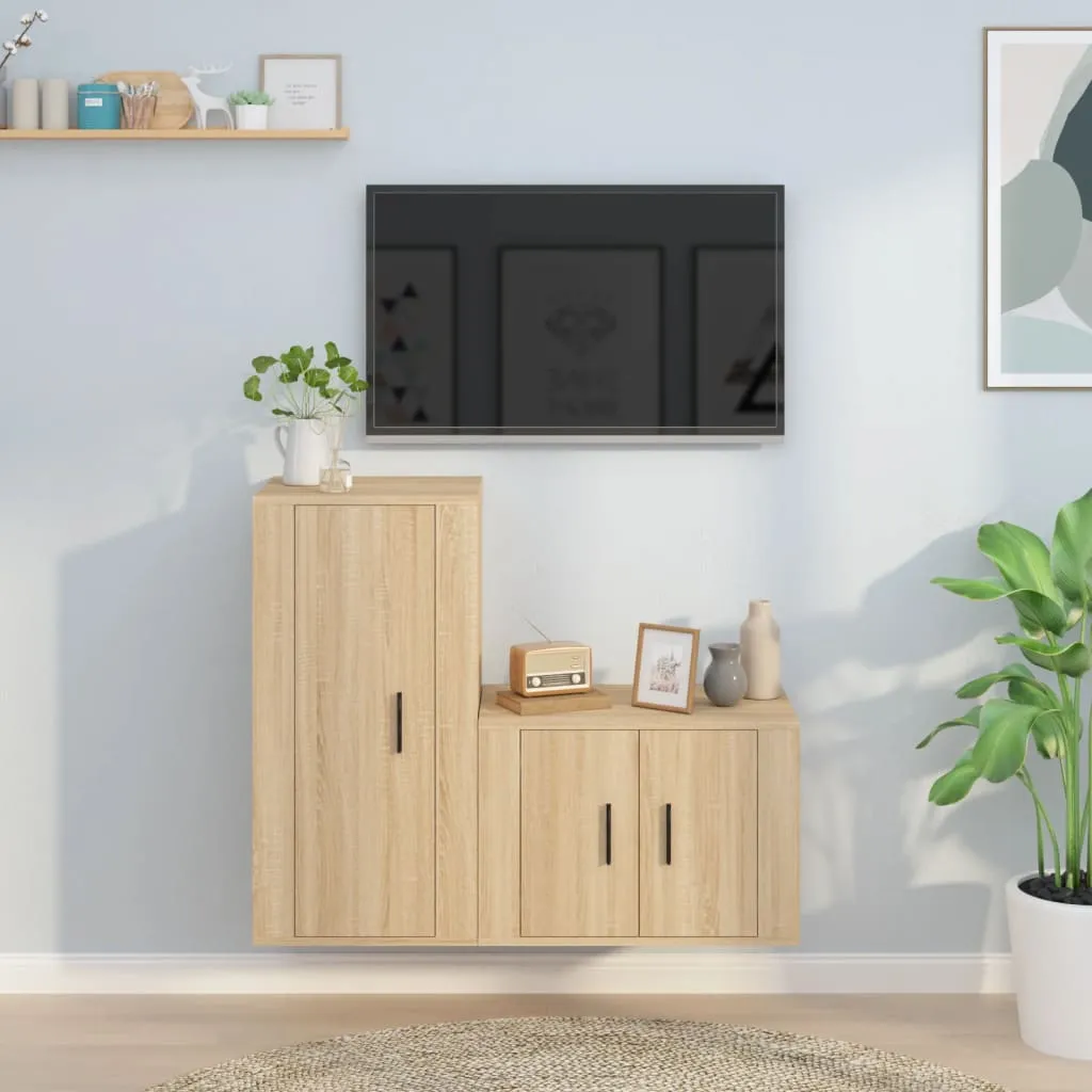 vidaXL Set di Mobili Porta TV 2 pz Rovere Sonoma in Legno Multistrato