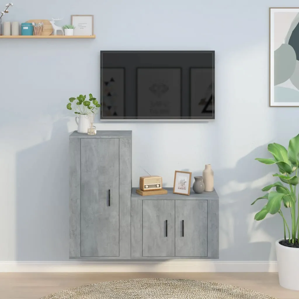 vidaXL Set di Mobili Porta TV 2 pz Grigio Cemento in Legno Multistrato