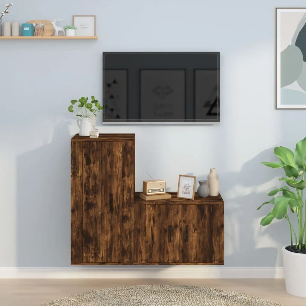 vidaXL Set Mobili Porta TV 2 pz Rovere Fumo in Legno Multistrato