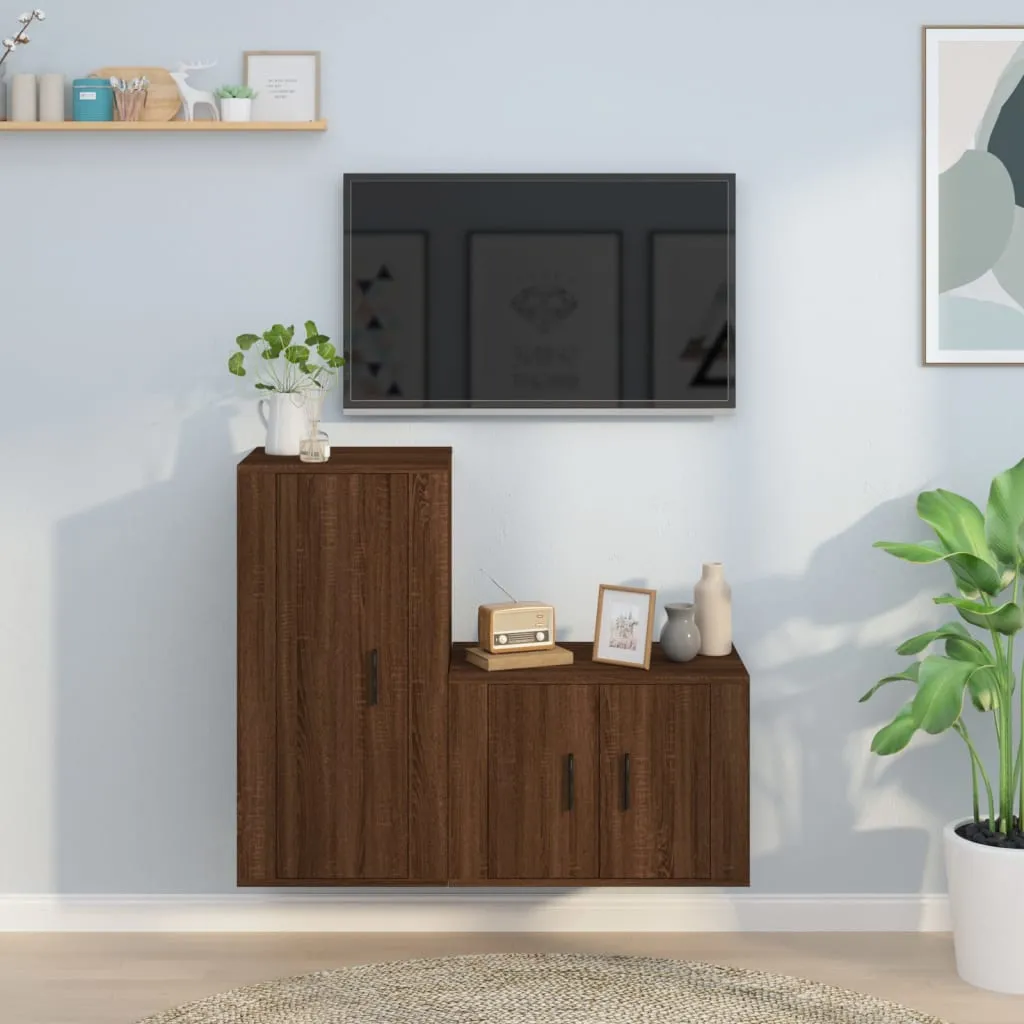 vidaXL Set Mobili Porta TV 2 pz Rovere Marrone in Legno Multistrato