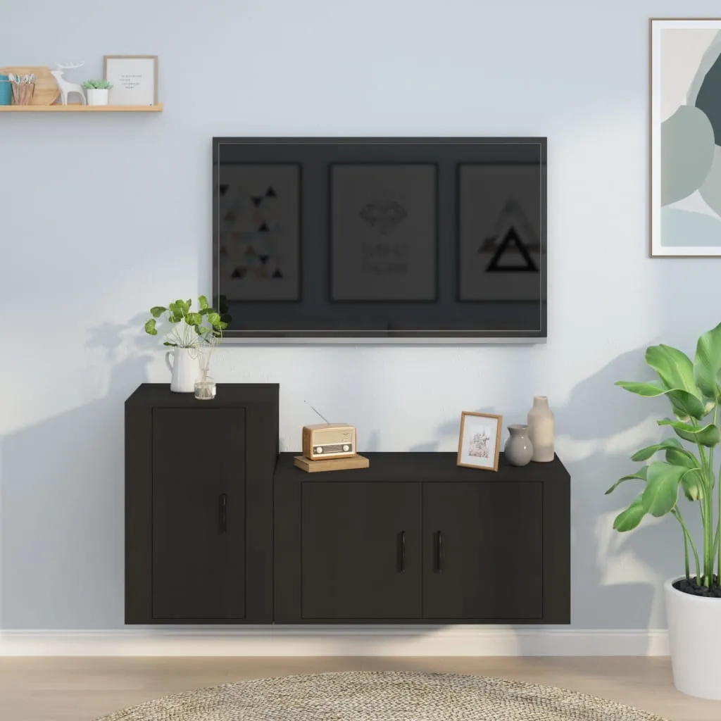 vidaXL Set Mobili Porta TV 2 pz Nero in Legno Multistrato