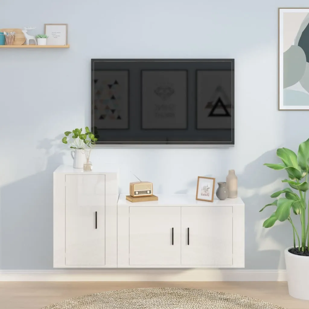 vidaXL Set di Mobili Porta TV 2 pz Bianco Lucido in Legno Multistrato