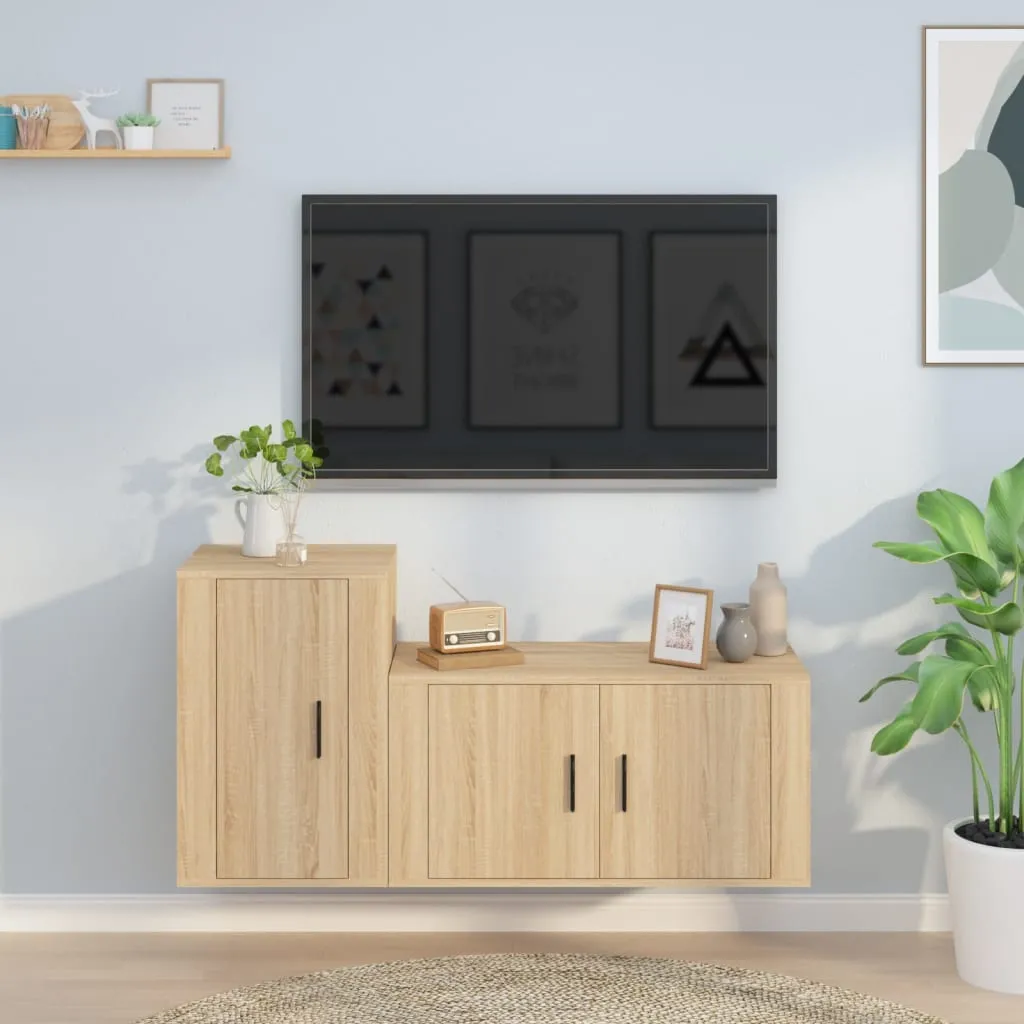 vidaXL Set di Mobili Porta TV 2 pz Rovere Sonoma in Legno Multistrato