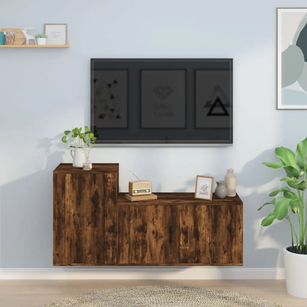 vidaXL Set Mobili Porta TV 2 pz Rovere Fumo in Legno Multistrato