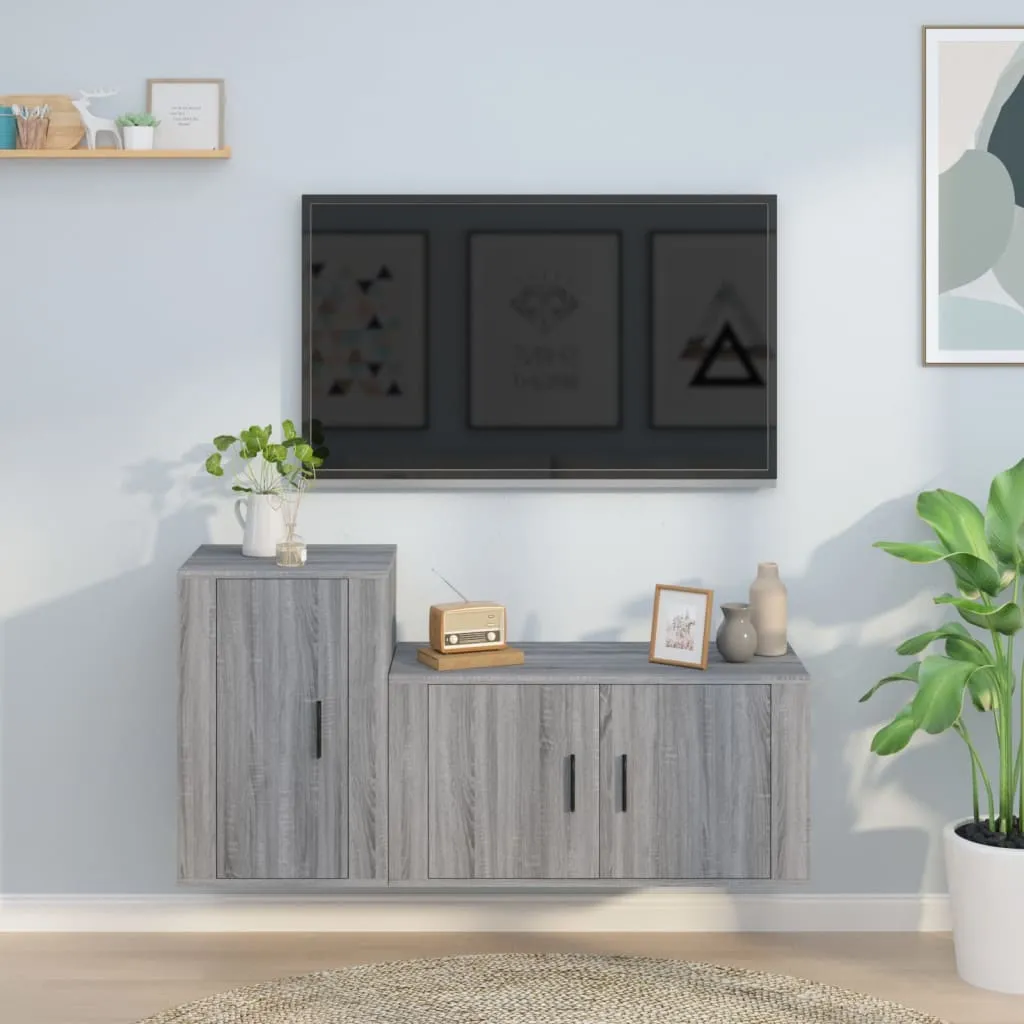 vidaXL Set Mobili Porta TV 2 pz Grigio Sonoma in Legno Multistrato