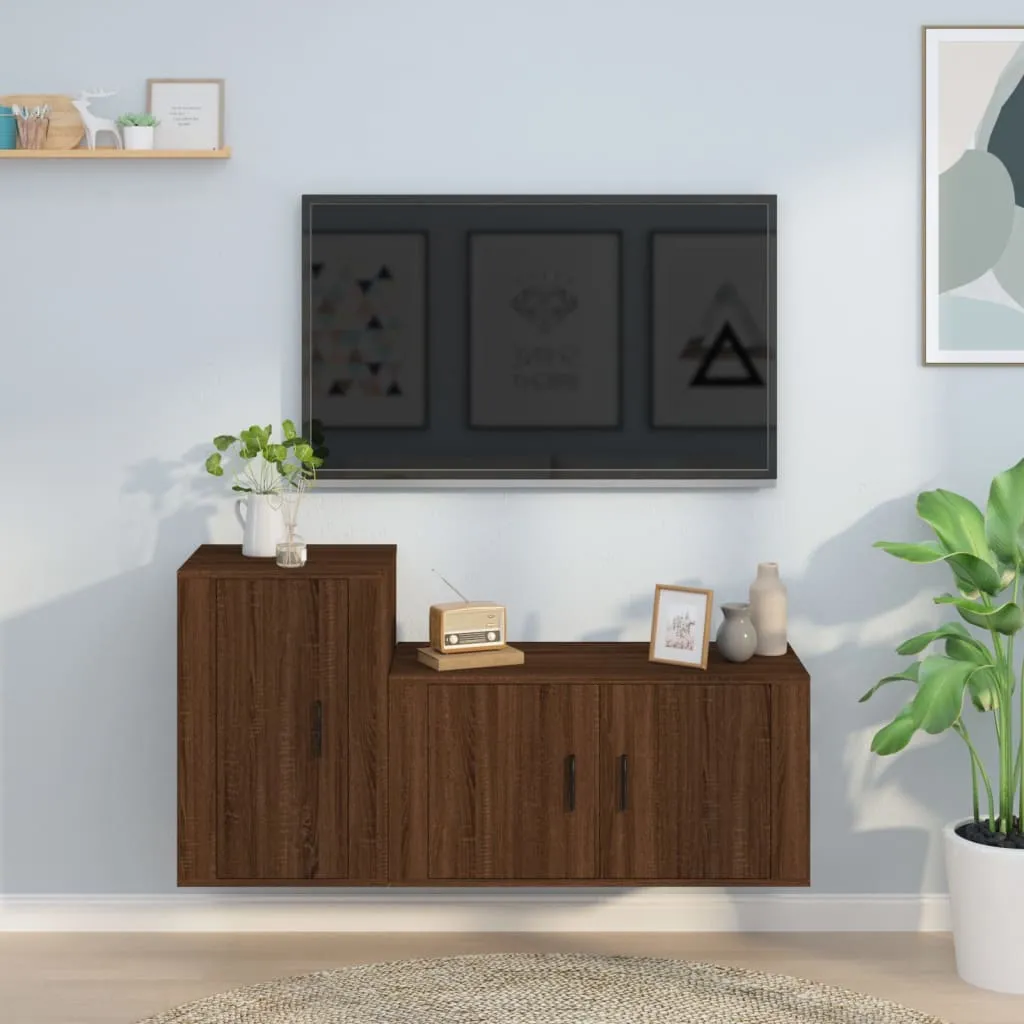 vidaXL Set Mobili Porta TV 2 pz Rovere Marrone in Legno Multistrato