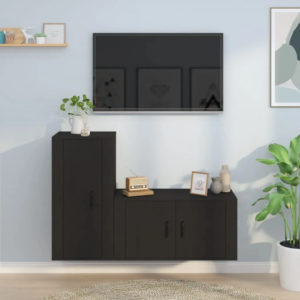 vidaXL Set Mobili Porta TV 2 pz Nero in Legno Multistrato