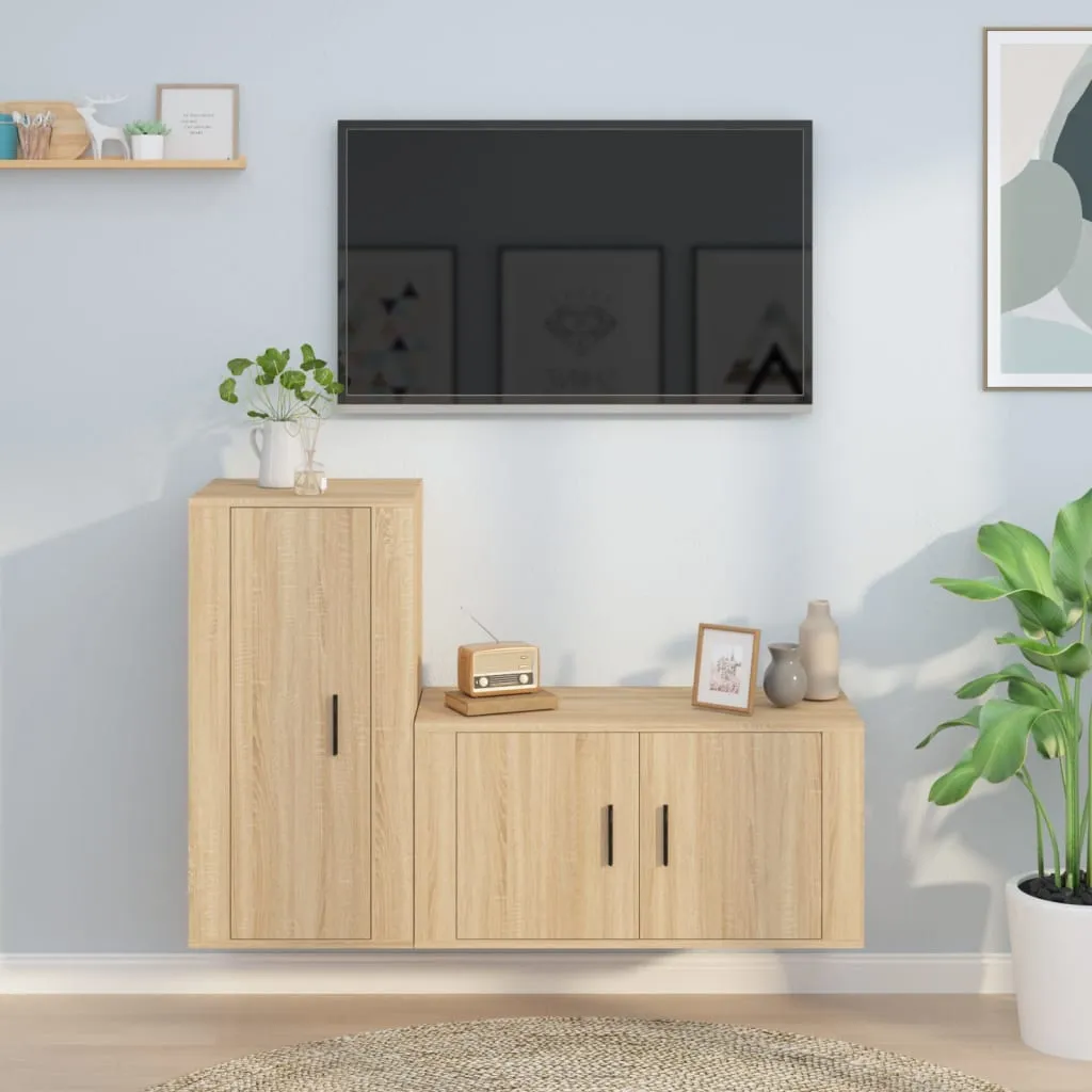 vidaXL Set di Mobili Porta TV 2 pz Rovere Sonoma in Legno Multistrato