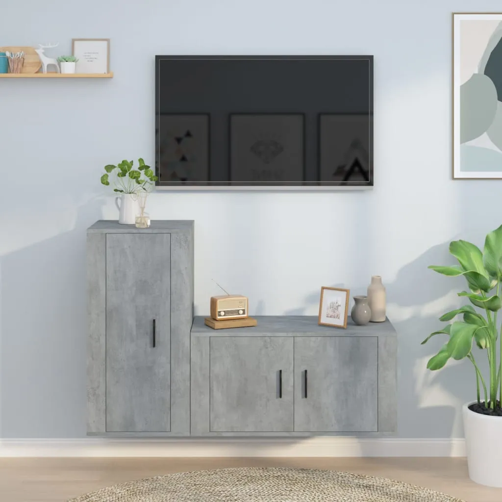 vidaXL Set di Mobili Porta TV 2 pz Grigio Cemento in Legno Multistrato