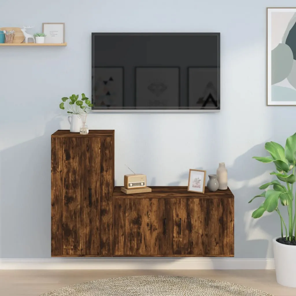 vidaXL Set Mobili Porta TV 2 pz Rovere Fumo in Legno Multistrato